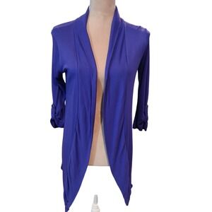 Bench Women's Purple Long Sleeve Drape Front Cardigan Roll Tab Sleeves